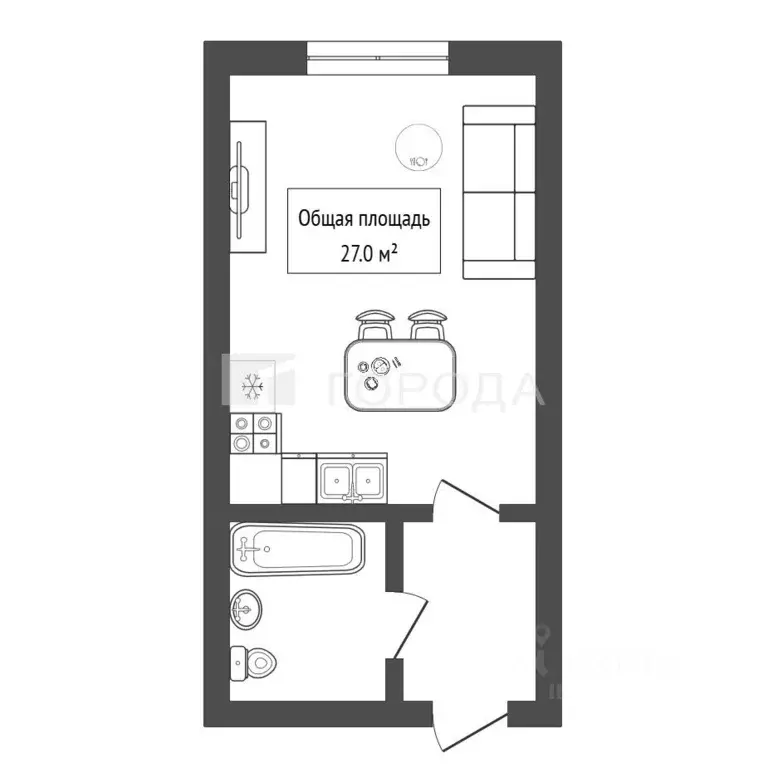 Студия Новосибирская область, Новосибирск ул. Аэропорт, 88 (27.0 м) - Фото 2