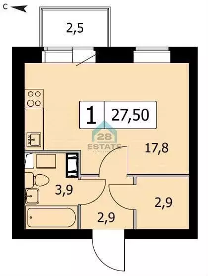 Квартира, 1 комната, 27 м - Фото 0
