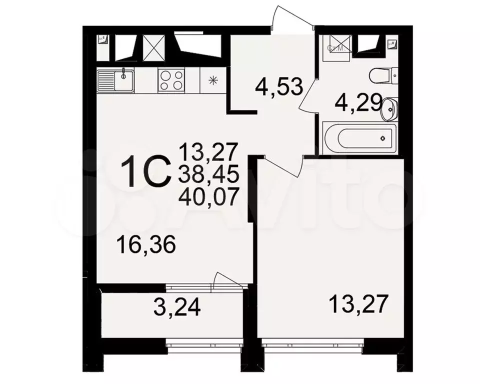 1-к. квартира, 40,1 м, 3/26 эт. - Фото 1