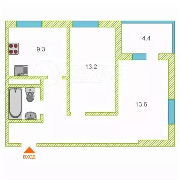 2-к кв. Тюменская область, Тюмень Дамбовская ул., 29к1 (51.3 м) - Фото 2