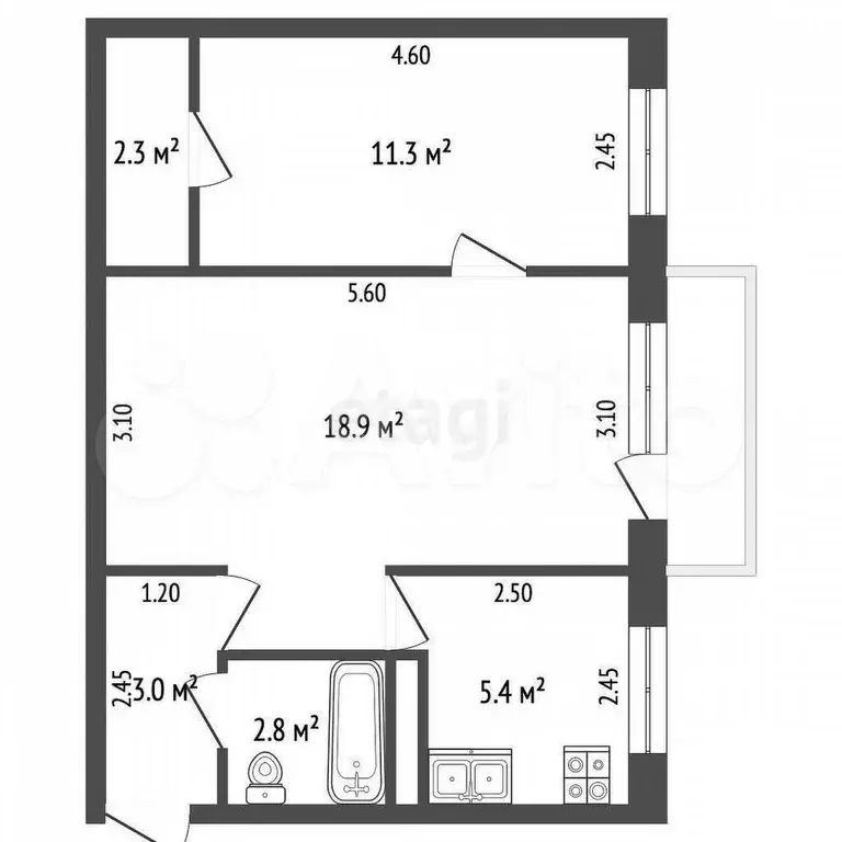 2-к. квартира, 43,7 м, 3/5 эт. - Фото 0
