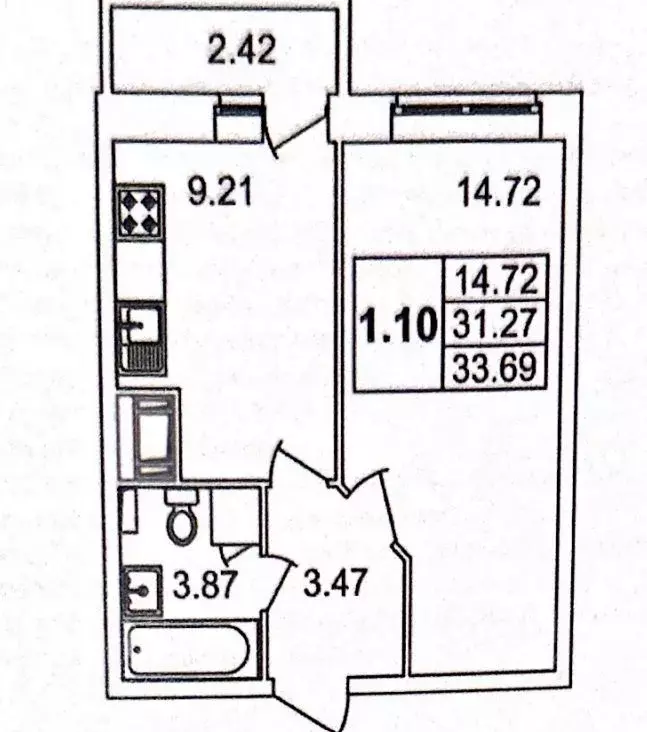 1-к кв. Санкт-Петербург ул. Русановская, 18к8 (31.5 м) - Фото 2