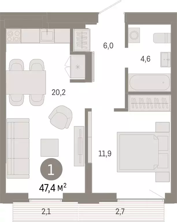 1-комнатная квартира: Екатеринбург, улица Гастелло, 19А (47.43 м) - Фото 1