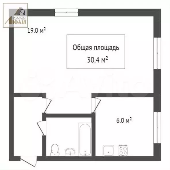 1-к. квартира, 30 м, 1/5 эт. - Фото 0