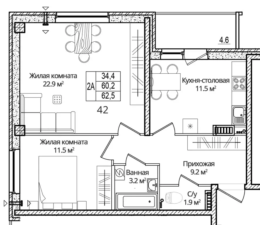 2-к кв. Псковская область, Псковский район, Завеличенская волость, д. ... - Фото 1