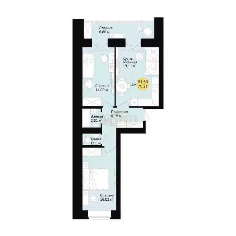 2-к кв. Марий Эл, Медведево городское поселение, Медведево пгт ул. ... - Фото 2