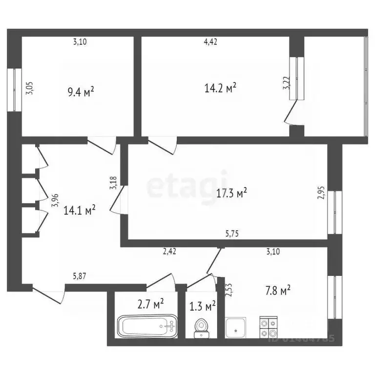 3-к кв. Кемеровская область, Юрга Фестивальная ул., 1 (67.1 м) - Фото 2