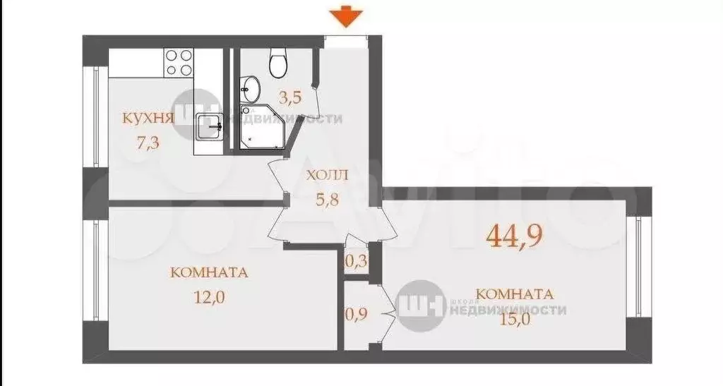 2-к. квартира, 45 м, 1/5 эт. - Фото 0