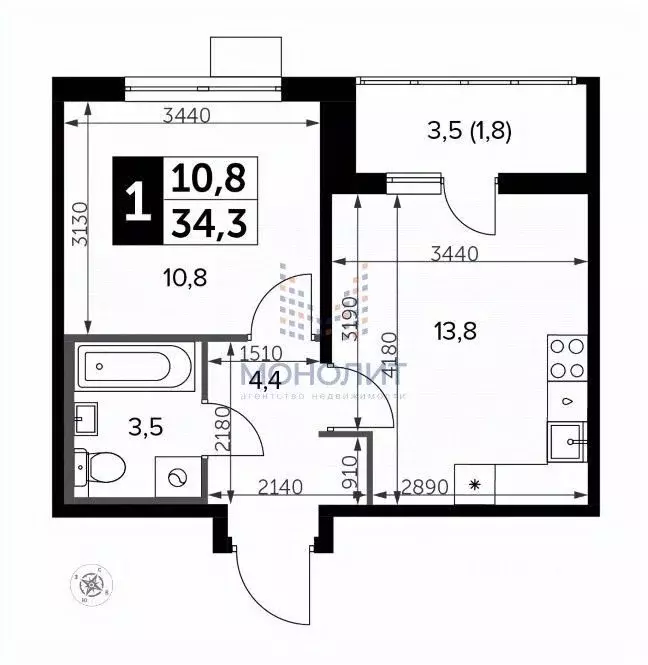 1-к кв. Московская область, Ленинский городской округ, пос. Битца ... - Фото 2