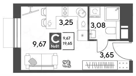 Квартира-студия, 19,7 м, 3/10 эт. - Фото 0