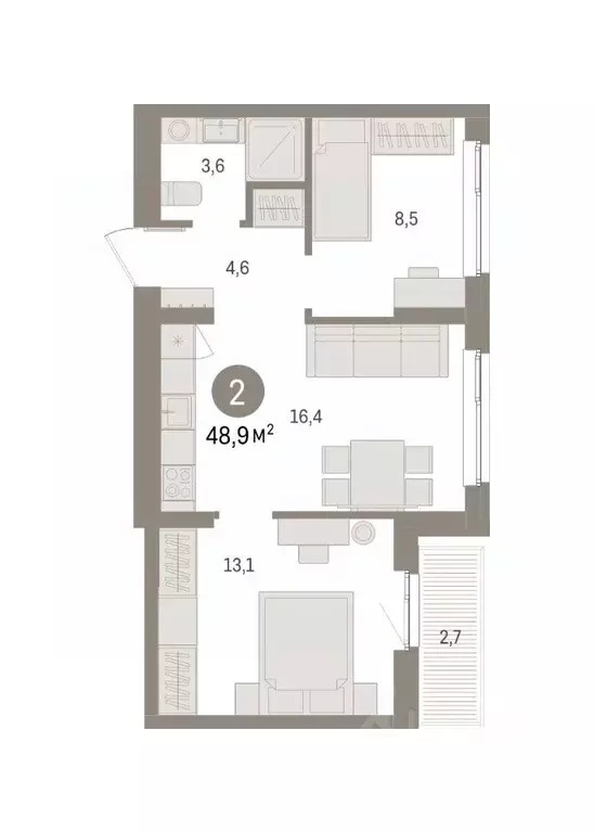 2-к кв. Пермский край, Пермь Крохалева мкр,  (48.98 м) - Фото 2