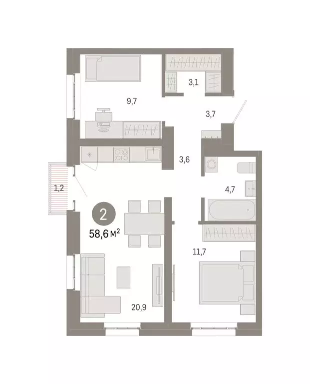 2-комнатная квартира: Москва, жилой комплекс Квартал Метроном (58.6 м) - Фото 0