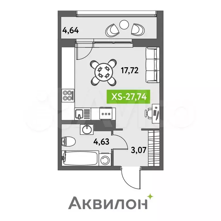 Квартира-студия, 27,7 м, 6/12 эт. - Фото 0