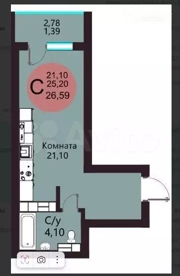 Квартира-студия, 26,6 м, 9/18 эт. - Фото 0