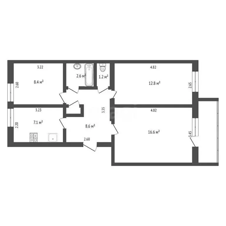 3-комнатная квартира: Ишим, Малая Садовая улица, 109 (57.8 м) - Фото 1