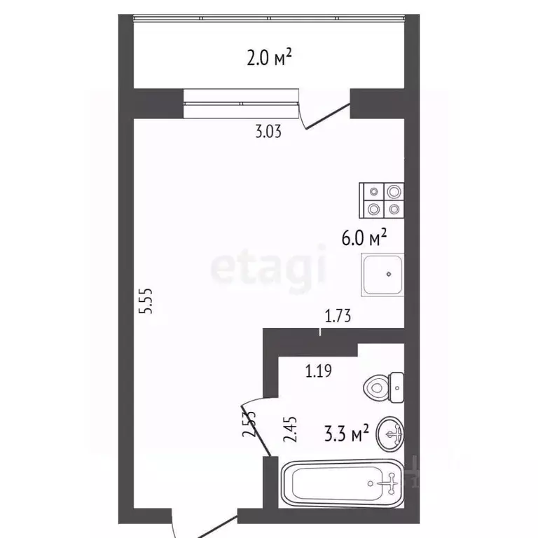Студия Тюменская область, Тюмень ул. Новоселов, 115 (15.7 м) - Фото 2