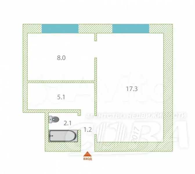 2-к. квартира, 36,9 м, 4/9 эт. - Фото 0