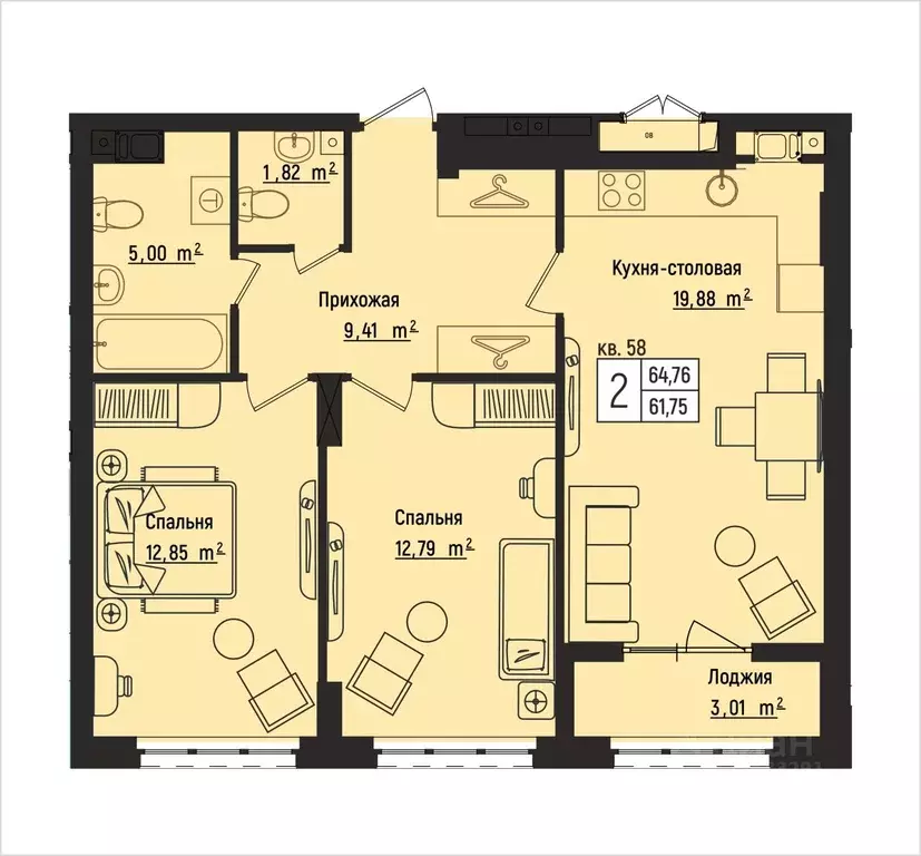 2-к кв. Нижегородская область, Нижний Новгород Литературная ул., 5 ... - Фото 1