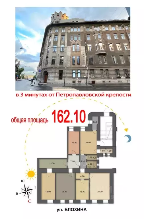 5-к кв. Санкт-Петербург ул. Блохина, 2/77 (162.1 м) - Фото 0