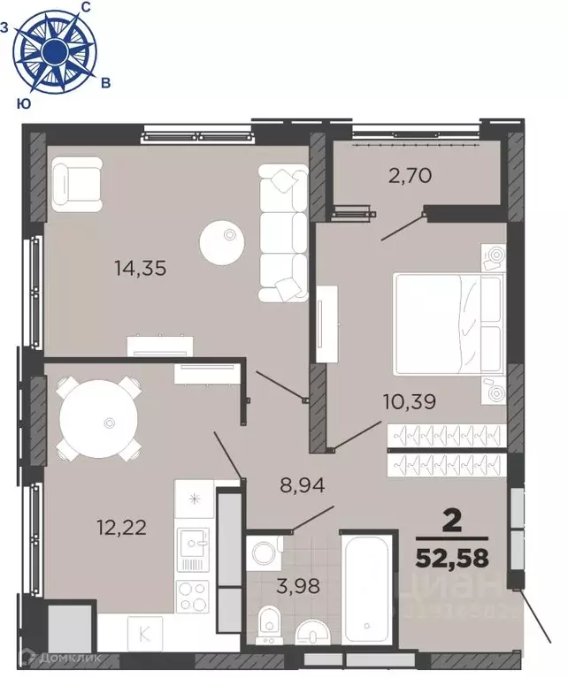 2-к кв. Рязанская область, Рязань ул. Островского, 122 (52.58 м) - Фото 0