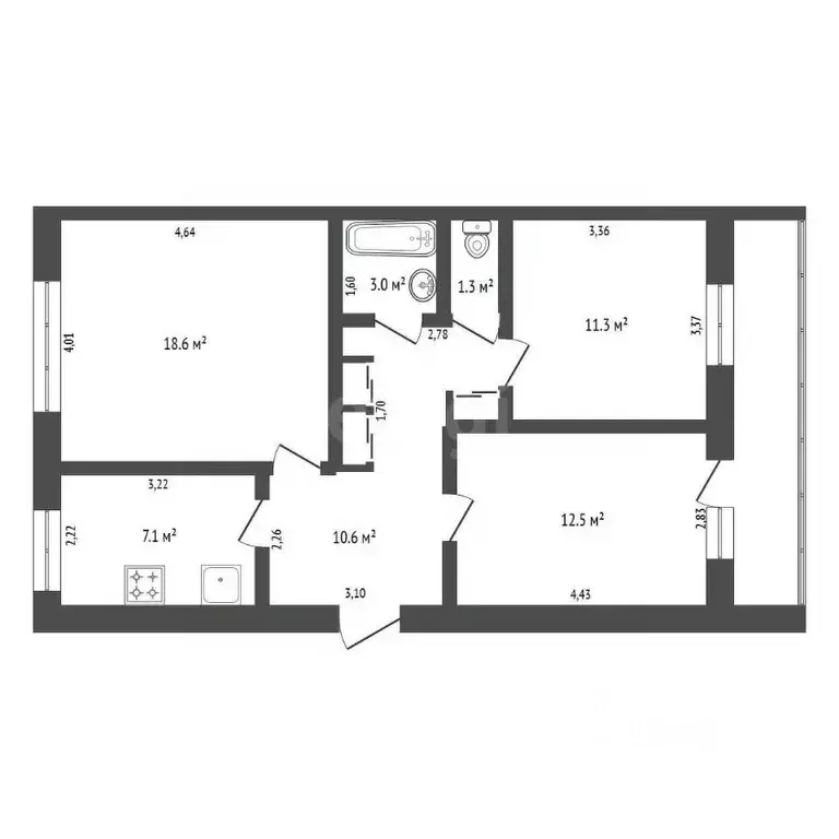 3-к кв. Амурская область, Райчихинск Пионерская ул., 64 (65.3 м) - Фото 2