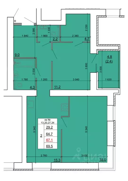 2-к кв. Костромская область, Кострома Новый город мкр,  (67.1 м) - Фото 1