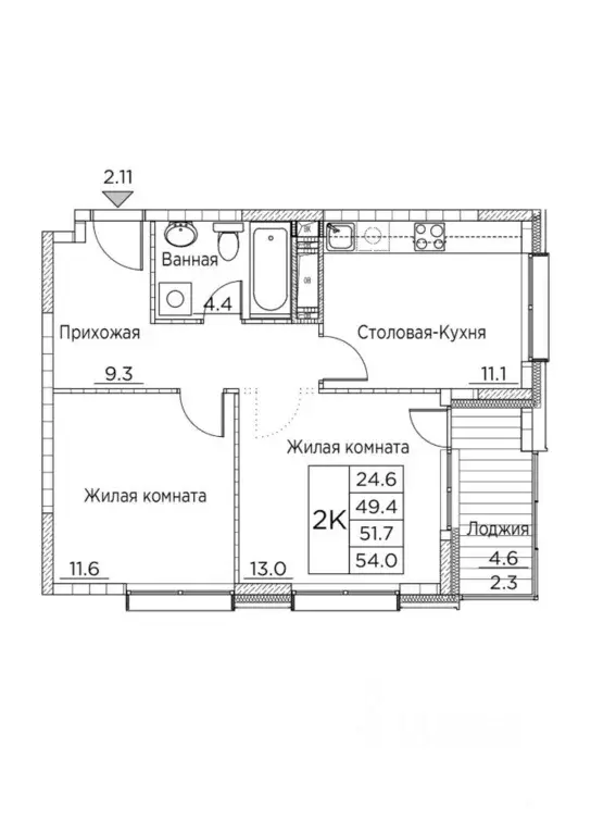 2-к кв. Приморский край, Владивосток ул. Расула Гамзатова, 7к2 (54.0 ... - Фото 0