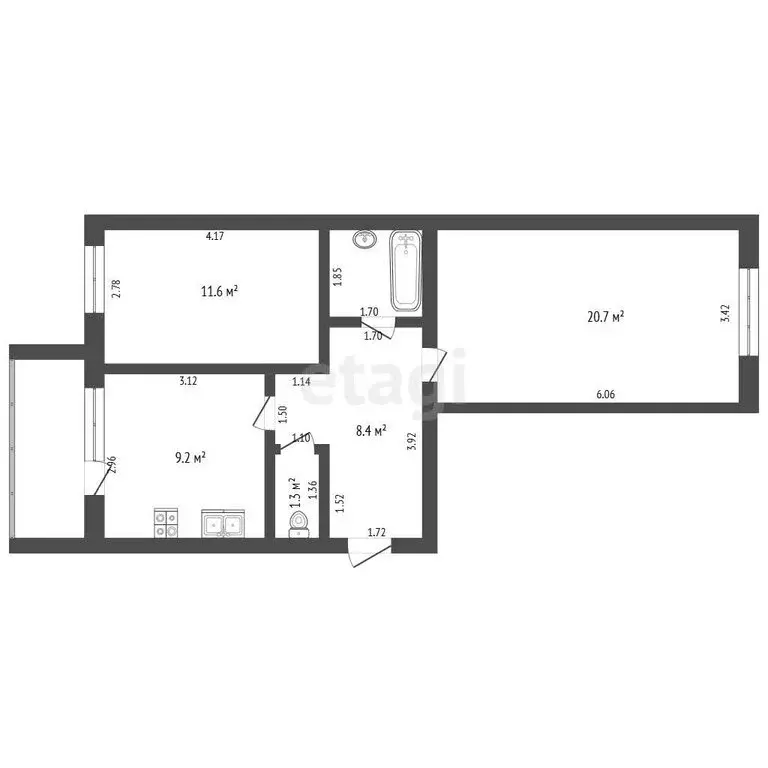 2-комнатная квартира: Рузаевка, улица Юрасова, 11В (54.3 м) - Фото 1