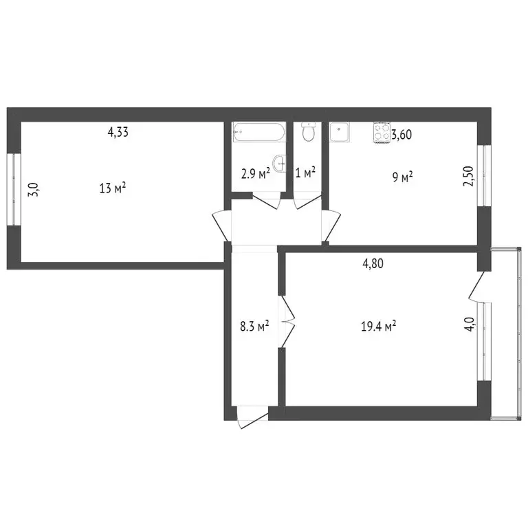 2-комнатная квартира: Ачинск, улица Кирова, 44 (48.3 м) - Фото 1