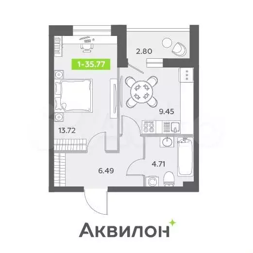 1-к. квартира, 35,8 м, 1/13 эт. - Фото 1