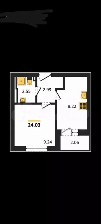 1-к. квартира, 25,1 м, 1/6 эт. - Фото 1