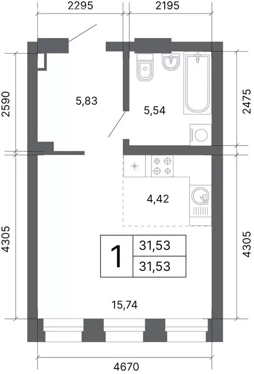 1-комнатная квартира: Екатеринбург, улица Мира, 47/7 (31.3 м) - Фото 1