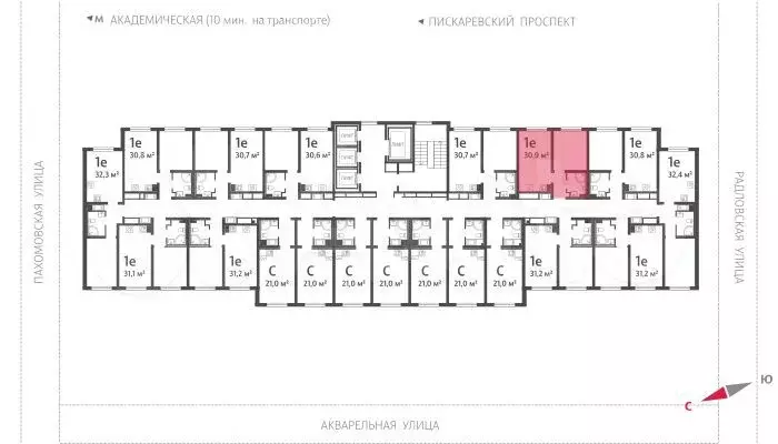 1-к. квартира, 30,7 м, 24/25 эт. - Фото 1