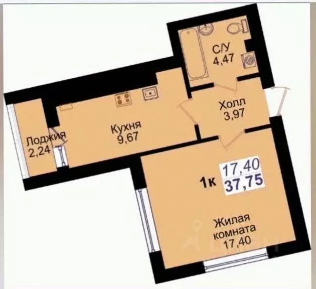 1-к кв. Калининградская область, Калининград Елизаветинская ул. (37.75 ... - Фото 2