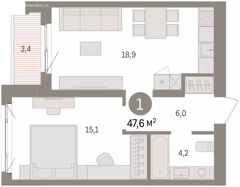 1-комнатная квартира: Екатеринбург, жилой район Юго-Западный, жилой ... - Фото 2