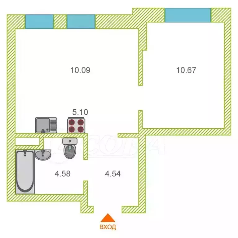 1-комнатная квартира: Тюмень, улица Андрея Кореневского, 7 (34 м) - Фото 1