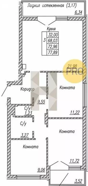3-комнатная квартира: Светлогорск, Майский проезд (72.96 м) - Фото 0
