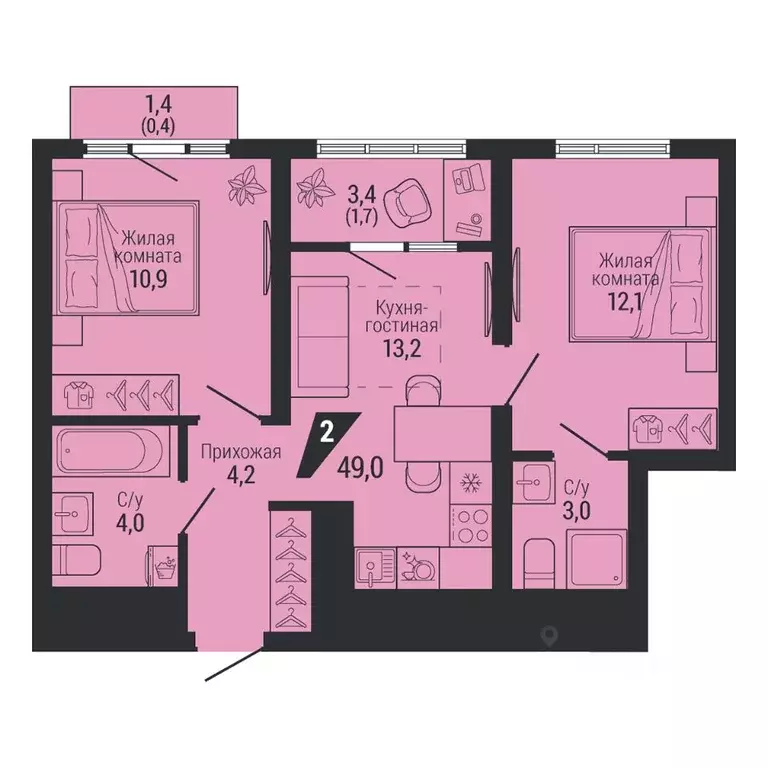 2-к кв. Свердловская область, Екатеринбург Вторчермет жилрайон,  (49.0 ... - Фото 2