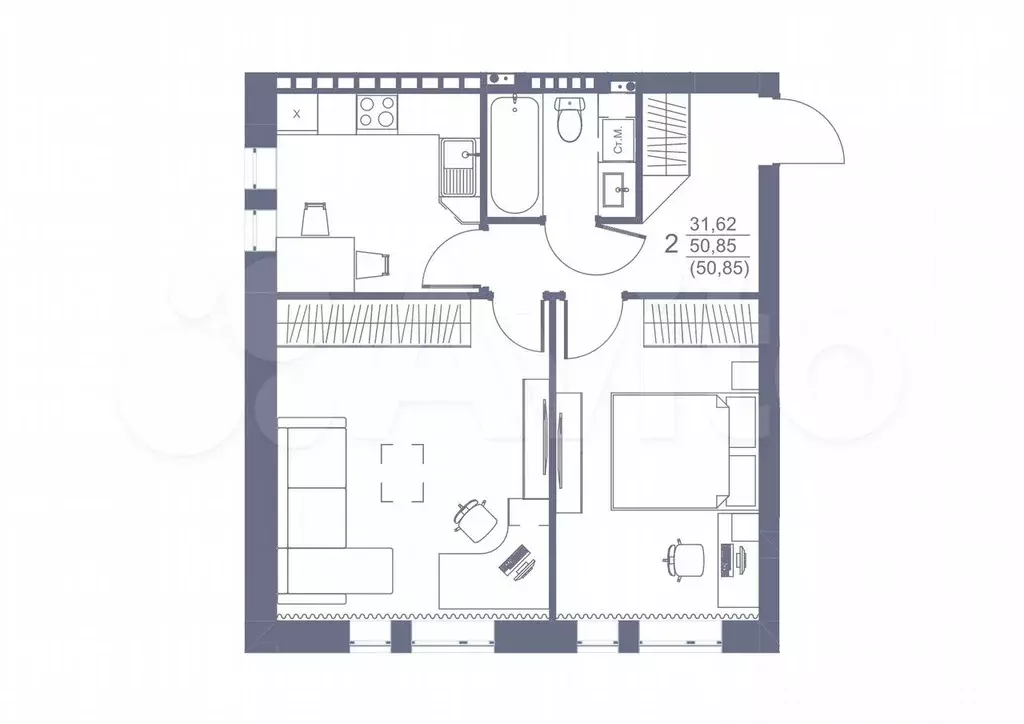 2-к. квартира, 50 м, 2/3 эт. - Фото 0