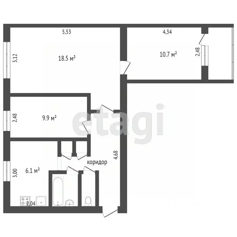 3-к кв. Тюменская область, Тюмень Ямская ул., 96 (56.7 м) - Фото 2
