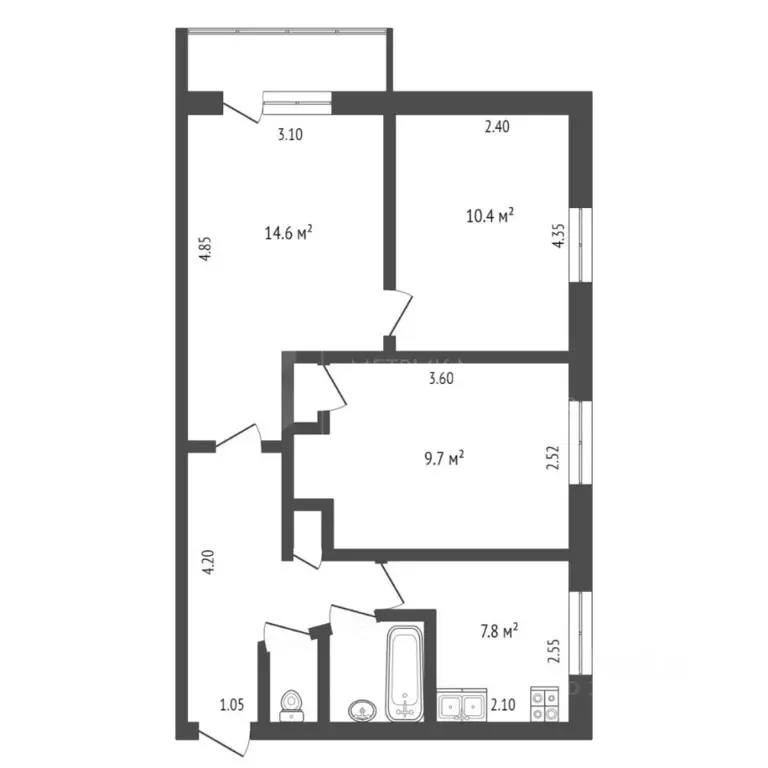 3-к кв. Тюменская область, Тюмень ул. Белинского, 8 (48.9 м) - Фото 1