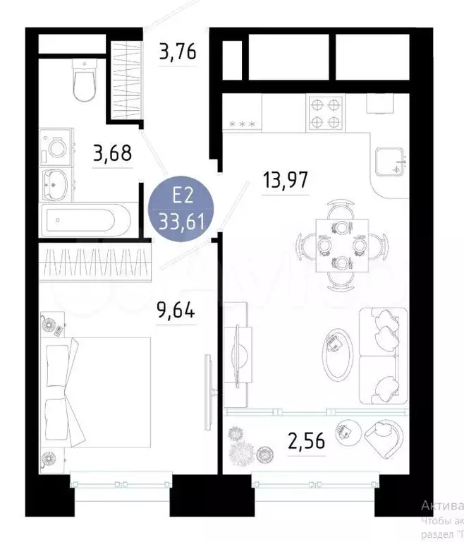 1-к. квартира, 33,6 м, 11/25 эт. - Фото 1
