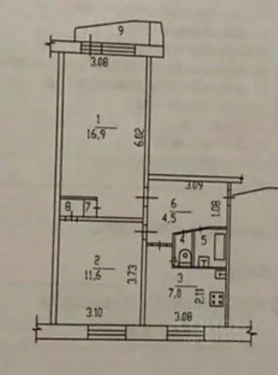 Квартира, 2 комнаты, 44.2 м - Фото 1