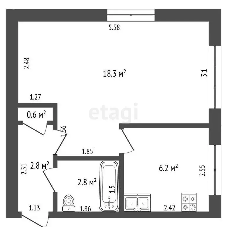 1-комнатная квартира: Юрга, Строительная улица, 19 (30.7 м) - Фото 0