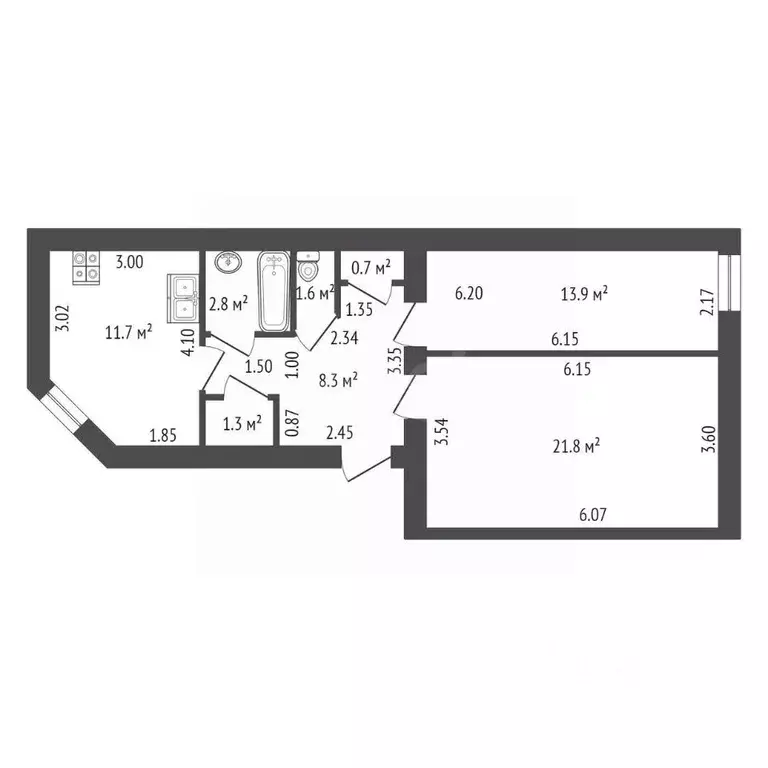 2-к кв. Санкт-Петербург Английский просп., 52 (62.1 м) - Фото 1