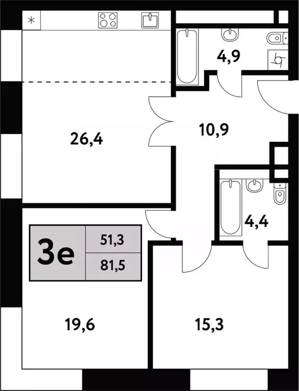 3-к кв. Москва Фестивальная ул., 15к6 (81.5 м) - Фото 0