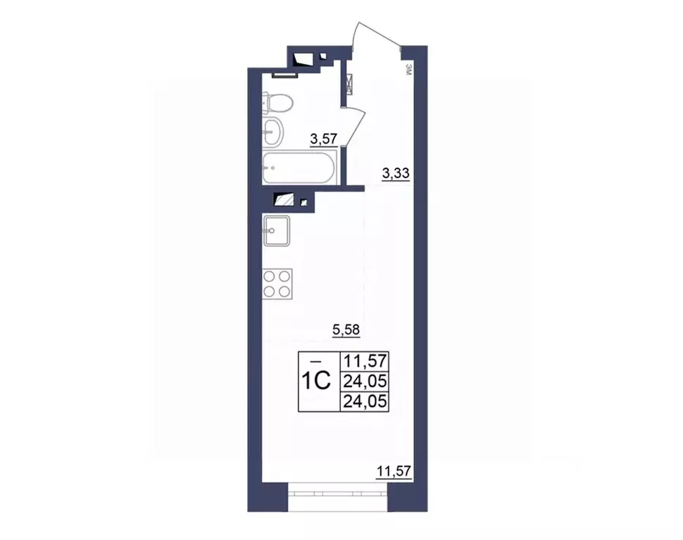 Студия Башкортостан, Уфа Космос жилой комплекс, лит1 (24.05 м) - Фото 1