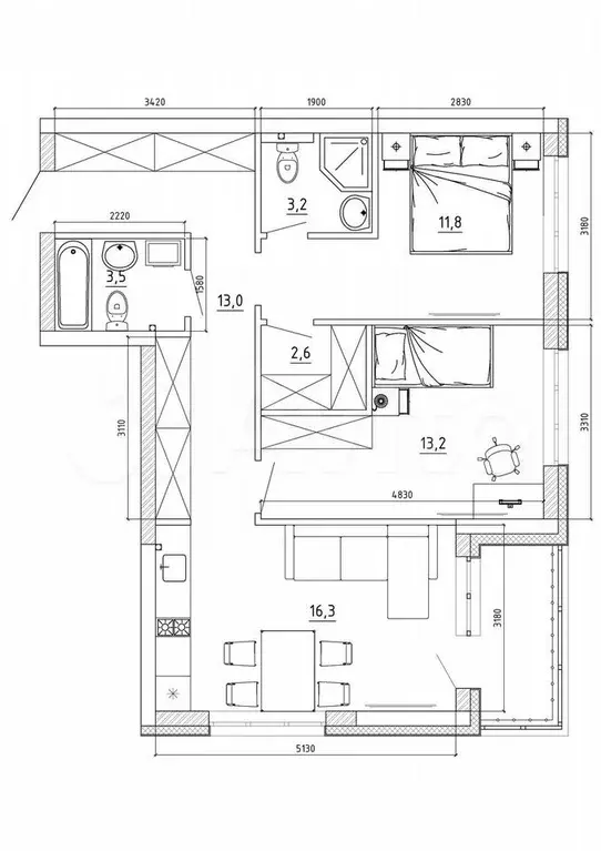 3-к. квартира, 70,1 м, 2/8 эт. - Фото 0