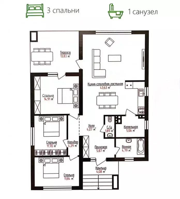 Дом в Адыгея, Тахтамукайский район, Козет аул ул. Молодежная (126 м) - Фото 1