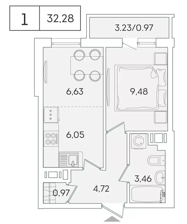 1-к квартира, 31.4 м - Фото 0